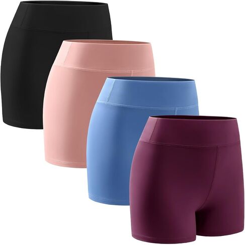 Femdouce 4 Pack Girls Athletic Shorts High Waisted Yoga Short Soft Comfortable for Dance Workout Bike Gymnastics Size 5-16 in Saudi Arabia