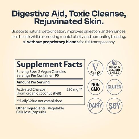 My Vida Origins Activated Coconut Charcoal Capsules - Detox, Gas Relief, Digestive and Gut Health Support | Vegan, Organic, Non-GMO, Gluten Free, No Additives - 90 Count in Saudi Arabia