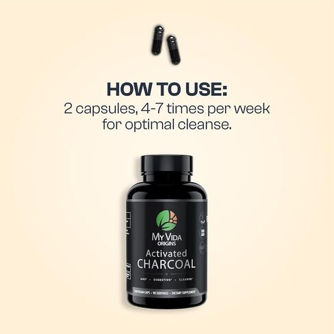 My Vida Origins Activated Coconut Charcoal Capsules - Detox, Gas Relief, Digestive and Gut Health Support | Vegan, Organic, Non-GMO, Gluten Free, No Additives - 90 Count in Saudi Arabia