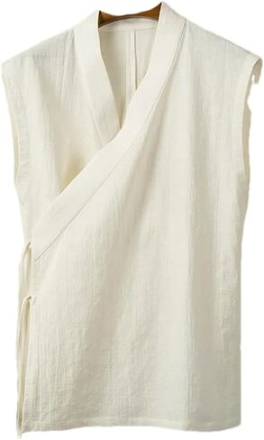 Summer Chinese Traditional Clothing Hanfu Vest Men Linen Cotton Sleeveless Top Men's Tang Suit Kimono Cardigan White S in Saudi Arabia