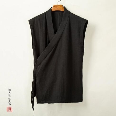 Summer Chinese Traditional Clothing Hanfu Vest Men Linen Cotton Sleeveless Top Men's Tang Suit Kimono Cardigan White S in Saudi Arabia