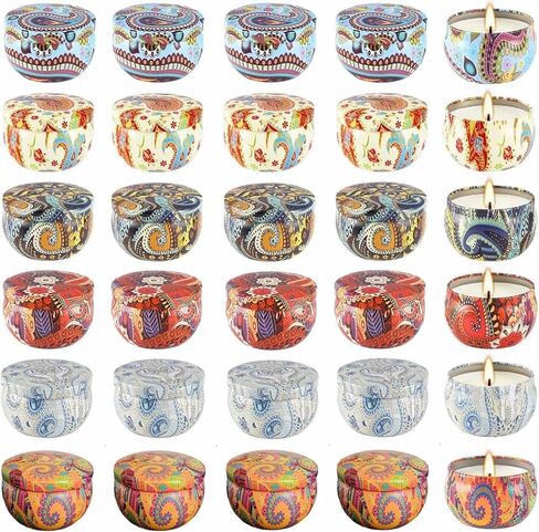 Phinicco Empty Candle Tins 24 Pcs 2.5OZ with Lids & Jars - Bulk (6 Colors) in Kuwait