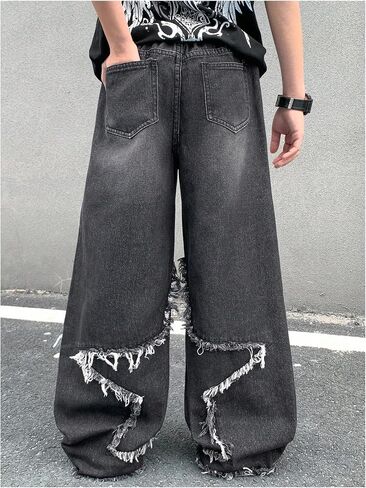 SOLY HUX Boy's Baggy Ripped Jeans Y2k Grunge Vintage Long Denim Pants Streetwear in Kuwait