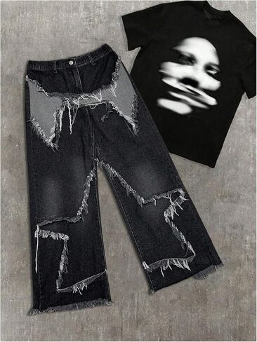 SOLY HUX Boy's Baggy Ripped Jeans Y2k Grunge Vintage Long Denim Pants Streetwear in Kuwait