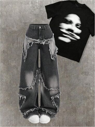 SOLY HUX Boy's Baggy Ripped Jeans Y2k Grunge Vintage Long Denim Pants Streetwear in Kuwait