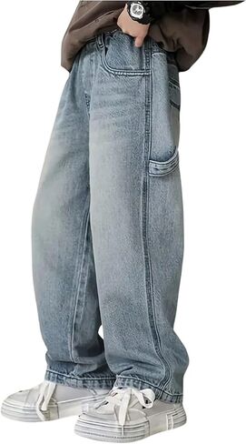 GORGLITTER Boy's Baggy Jeans Y2K Casual Wide Leg Denim Pants Fashion Loose Fit Casual Pants with Pockets in Kuwait