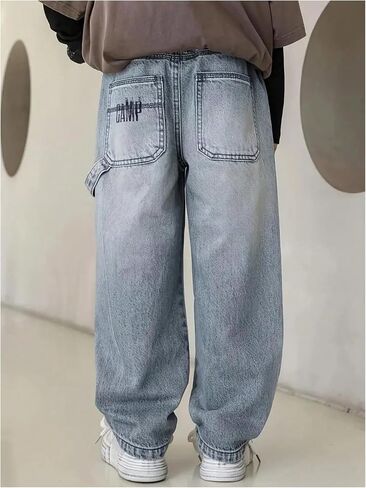 GORGLITTER Boy's Baggy Jeans Y2K Casual Wide Leg Denim Pants Fashion Loose Fit Casual Pants with Pockets in Kuwait