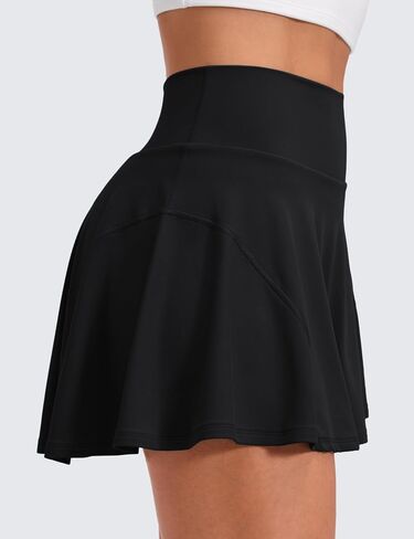 CRZ YOGA Softretch Flowy Pleated Tennis Skirts for Women - High Rise Mini Golf Casual Skort with Inner Shorts Side Pockets in Kuwait