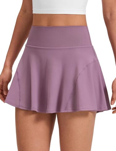 CRZ YOGA Softretch Flowy Pleated Tennis Skirts for Women - High Rise Mini Golf Casual Skort with Inner Shorts Side Pockets in Kuwait
