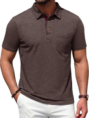 Men's Polo Shirts Short Sleeve Casual Summer Cotton Shirts for Men Performance Collared Golf Shirts with Pocket in Saudi Arabia