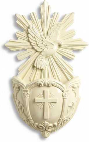 Gerrii Catholic Holy Spirit Dove Holy Water Font 5.1 Inch White Resin Catholic Water Holder Font Wall Hanging Decor Religious Gifts for First Communion Church Wall Decorations in Kuwait