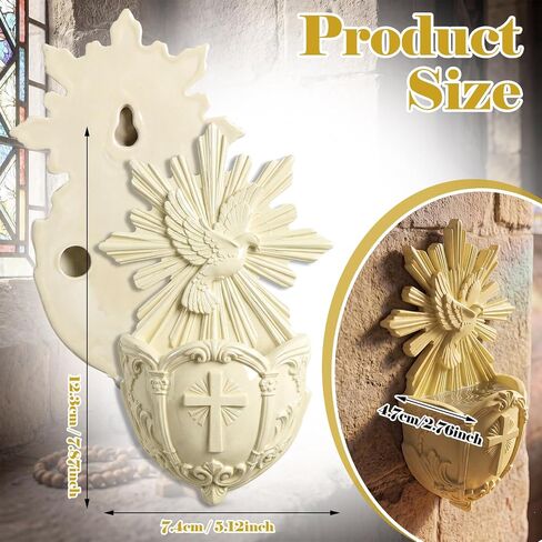 Gerrii Catholic Holy Spirit Dove Holy Water Font 5.1 Inch White Resin Catholic Water Holder Font Wall Hanging Decor Religious Gifts for First Communion Church Wall Decorations in Kuwait
