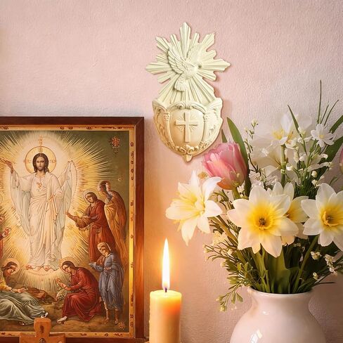 Gerrii Catholic Holy Spirit Dove Holy Water Font 5.1 Inch White Resin Catholic Water Holder Font Wall Hanging Decor Religious Gifts for First Communion Church Wall Decorations in Kuwait