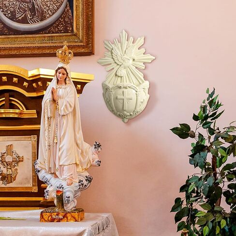 Gerrii Catholic Holy Spirit Dove Holy Water Font 5.1 Inch White Resin Catholic Water Holder Font Wall Hanging Decor Religious Gifts for First Communion Church Wall Decorations in Kuwait