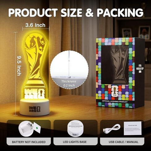 MESUCA FIFA World Cup 2026 Trophy Night Light, Decoration & Souvenir Acrylic LED Lamp with 7 Colors & 3 Modes, Soccer Gifts for Boys, Girls, Kids, World Cup 2026 Merchandise in Saudi Arabia