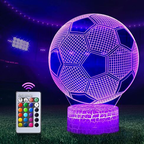 Soccer Gifts for Teens Boys Girls, Soccer Ball 3D Illusion Lamp Night Light Room Decor, 16 Colors Change Remote Control 6 7 8 9 10 11 12 Year Old Boy Sports Fan Birthday Gifts in Kuwait