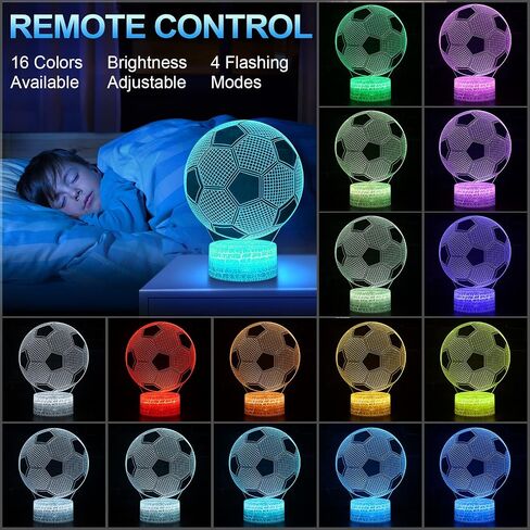 Soccer Gifts for Teens Boys Girls, Soccer Ball 3D Illusion Lamp Night Light Room Decor, 16 Colors Change Remote Control 6 7 8 9 10 11 12 Year Old Boy Sports Fan Birthday Gifts in Kuwait