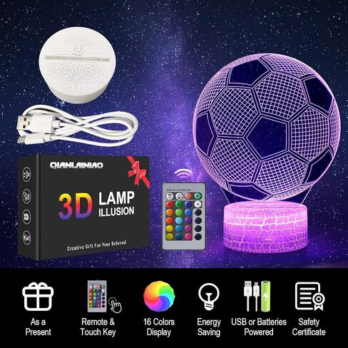 Soccer Gifts for Teens Boys Girls, Soccer Ball 3D Illusion Lamp Night Light Room Decor, 16 Colors Change Remote Control 6 7 8 9 10 11 12 Year Old Boy Sports Fan Birthday Gifts in Kuwait