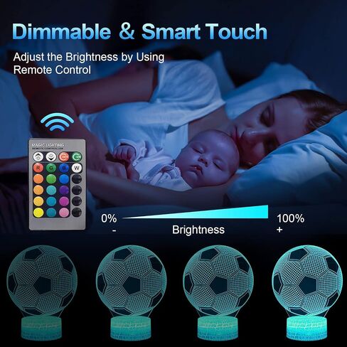 Soccer Gifts for Teens Boys Girls, Soccer Ball 3D Illusion Lamp Night Light Room Decor, 16 Colors Change Remote Control 6 7 8 9 10 11 12 Year Old Boy Sports Fan Birthday Gifts in Kuwait
