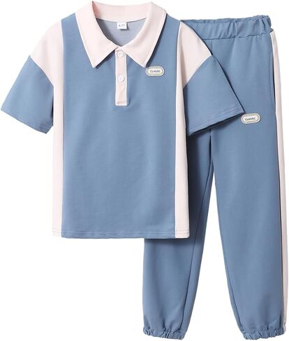 Boys Outfits Summer/Spring Clothes for Boys Color Block Polo Shirt and Casual Pants Boys Clothes Size 6-12 Years in Kuwait