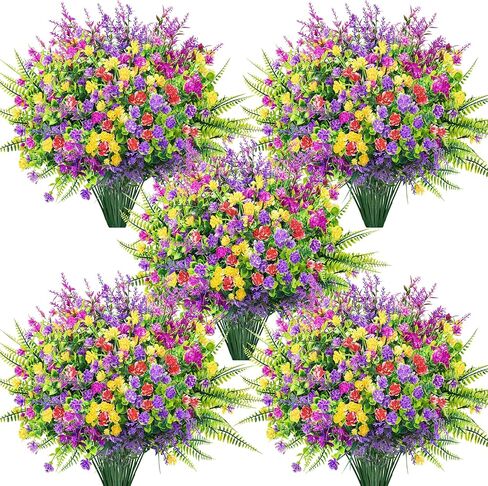Der Rose 24 Bundles Artificial Flowers Bulk for Outdoors UV Resistant Fake Flowers Spring for Garden Patio Porch Farmhouse Home Window Box Decor（Colourful） in Saudi Arabia