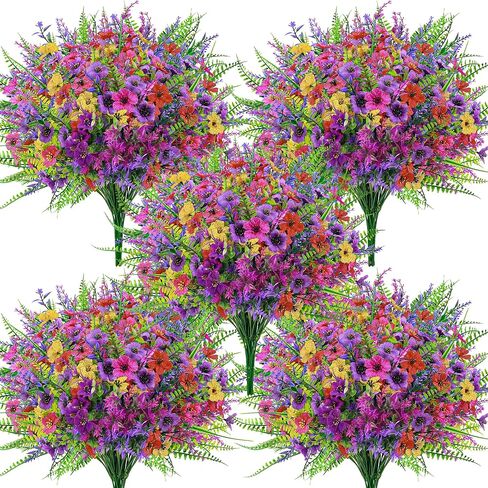 Der Rose 24 Bundles Artificial Flowers Bulk for Outdoors UV Resistant Fake Flowers Spring for Garden Patio Porch Farmhouse Home Window Box Decor（Colourful） in Saudi Arabia