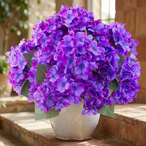 Daynight 4 Pcs Hydrangea Artificial Flowers Outdoor Silk Bouquets, UV Resistant Faux Hydrangeas Flowers for Table Vase Centerpieces Outside Party Wedding Baby Shower Home Outdoor Decor (4, White) in Saudi Arabia