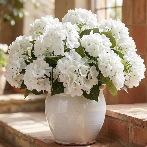 Daynight 4 Pcs Hydrangea Artificial Flowers Outdoor Silk Bouquets, UV Resistant Faux Hydrangeas Flowers for Table Vase Centerpieces Outside Party Wedding Baby Shower Home Outdoor Decor (4, White) in Kuwait