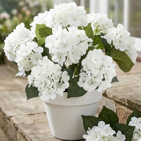 Daynight 4 Pcs Hydrangea Artificial Flowers Outdoor Silk Bouquets, UV Resistant Faux Hydrangeas Flowers for Table Vase Centerpieces Outside Party Wedding Baby Shower Home Outdoor Decor (4, White) in Kuwait