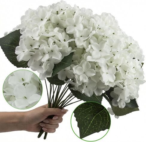 Daynight 4 Pcs Hydrangea Artificial Flowers Outdoor Silk Bouquets, UV Resistant Faux Hydrangeas Flowers for Table Vase Centerpieces Outside Party Wedding Baby Shower Home Outdoor Decor (4, White) in Kuwait
