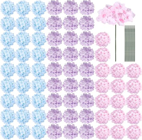 Auihiay 64 PCS Artificial Hydrangea Flowers, Silk Hydrangea Full Flowers Heads with Stems for Wedding Centerpieces, Home, Garden, Baby Shower, Party Decoration (Ivory) in Kuwait