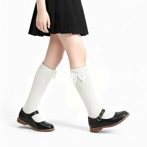 ZERULETS 3 Pairs Bow Girls Knee High Socks, Cotton School Uniform Dress Long Socks for Girls 4-12 Years in Kuwait
