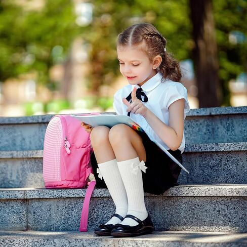 ZERULETS 3 Pairs Bow Girls Knee High Socks, Cotton School Uniform Dress Long Socks for Girls 4-12 Years in Kuwait