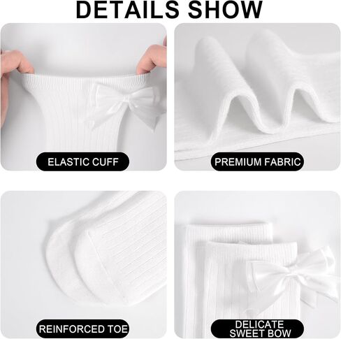 ZERULETS 3 Pairs Bow Girls Knee High Socks, Cotton School Uniform Dress Long Socks for Girls 4-12 Years in Kuwait