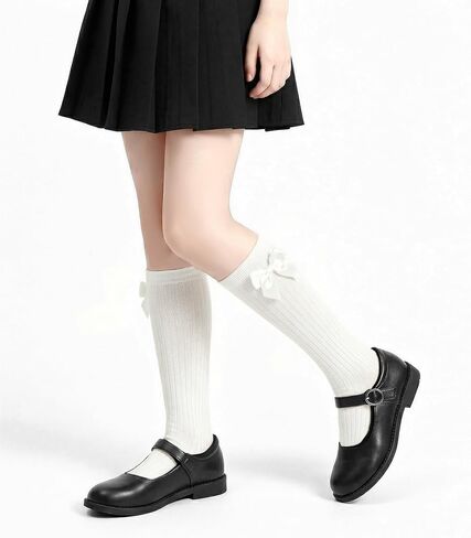 ZERULETS 3 Pairs Bow Girls Knee High Socks, Cotton School Uniform Dress Long Socks for Girls 4-12 Years in Kuwait