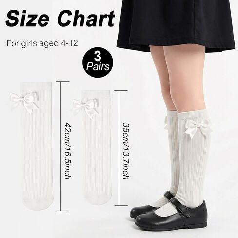 ZERULETS 3 Pairs Bow Girls Knee High Socks, Cotton School Uniform Dress Long Socks for Girls 4-12 Years in Kuwait