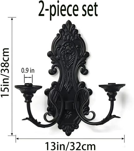 Black Metal Candle Holder Gothic Wall Decor Style Candle Sconces Set of 2, for Taper & Pillar Candle（not Contain Candles） in Saudi Arabia