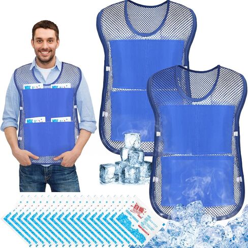 Mepase 2 Pcs Ice Cooling Vest for Men Women Teens with Ice Packs Summer Hot Weather Cooling Vest Cool Jacket with Pockets for Outdoor Working in The Heat, Fishing, Running, Cycling, Sports in Kuwait