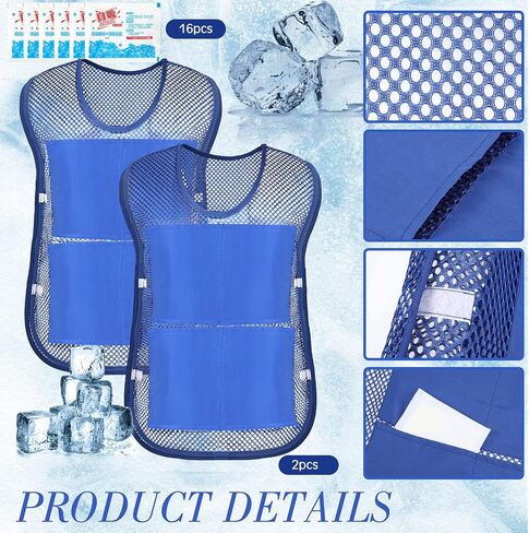 Mepase 2 Pcs Ice Cooling Vest for Men Women Teens with Ice Packs Summer Hot Weather Cooling Vest Cool Jacket with Pockets for Outdoor Working in The Heat, Fishing, Running, Cycling, Sports in Kuwait