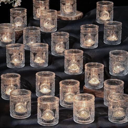 DARJEN 4PCS Clear Votive Candle Holders - Glass Candle Holder for Tea Light Candle, Embossed Tealight Candle Holder for Wedding Centerpiece, Living Room & Home Table Decor in Saudi Arabia