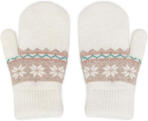 INOGIH Winter-Knit-Mittens for Kids Boys Girls - Soft-Warm Stretchy-Gloves Snowflakes-Gloves for 5-10 Years in Kuwait
