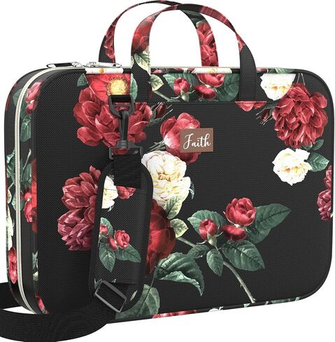 DEHITE Bible Cover Case for Women — Bible Bags for Women — Violet Floral Case — Tote Bags Extra Large — Book Size 11.4 x 8.85 x 1.9 in — Zippered Pocket — Shoulder Strap — Premium Christian Gift in Kuwait
