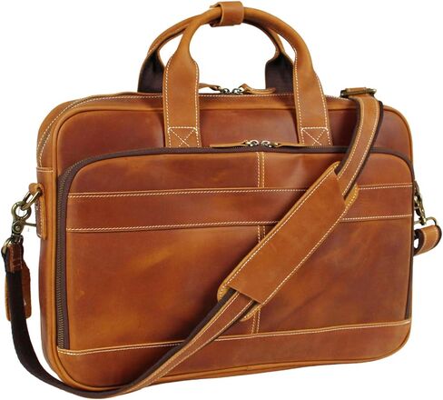 17" Vintage Full Grain Leather Briefcase 15.6" Laptop Messenger Bag Business Shoulder Bag for Work Office & Travel in Kuwait