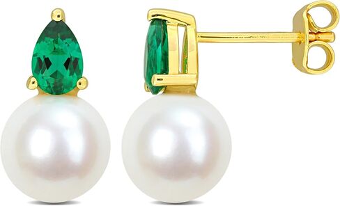 Pearl Stud Earrings for Women, Gemstone & Freshwater Cultured Pearl 8.5–9 MM, White, Rose or Yellow Gold Plated 925 Sterling Silver, Fine Jewelry, Birthstone Earrings for Women in Kuwait