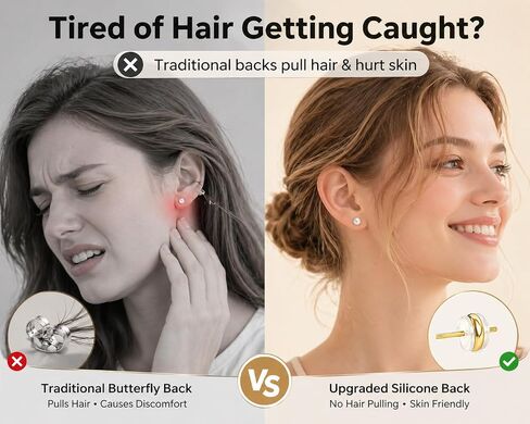 Gold Pearl Stud Earrings Set for Women, 7 Pairs (3–10mm), Hypoallergenic with Soft Silicone Comfort Backs, No Hair Pulling, Includes Extra Metal Backs, Classic Minimalist Jewelry in Saudi Arabia