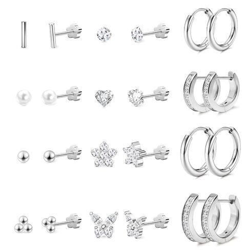 Gold Pearl Stud Earrings Set for Women, 7 Pairs (3–10mm), Hypoallergenic with Soft Silicone Comfort Backs, No Hair Pulling, Includes Extra Metal Backs, Classic Minimalist Jewelry in Saudi Arabia