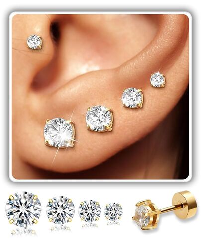 Gold Pearl Stud Earrings Set for Women, 7 Pairs (3–10mm), Hypoallergenic with Soft Silicone Comfort Backs, No Hair Pulling, Includes Extra Metal Backs, Classic Minimalist Jewelry in Saudi Arabia