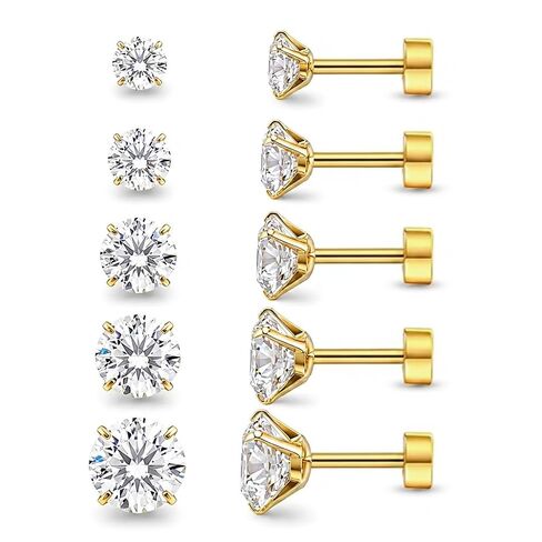 Gold Pearl Stud Earrings Set for Women, 7 Pairs (3–10mm), Hypoallergenic with Soft Silicone Comfort Backs, No Hair Pulling, Includes Extra Metal Backs, Classic Minimalist Jewelry in Saudi Arabia