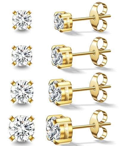 Gold Pearl Stud Earrings Set for Women, 7 Pairs (3–10mm), Hypoallergenic with Soft Silicone Comfort Backs, No Hair Pulling, Includes Extra Metal Backs, Classic Minimalist Jewelry in Saudi Arabia