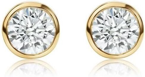 Lab Grown Diamond Stud Earrings 2 CTW, Round Bezel Set, F-G Color SI Clarity, 10K/14K/18K White Yellow Rose Gold, Minimalist Diamond Earrings for Women, Everyday Luxury Jewelry Gift in Saudi Arabia